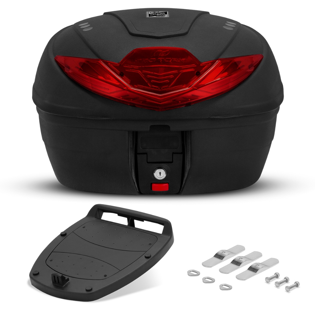 Baú Bauleto Moto Traseiro 35 Litros Smart Box 4 Universal Preto Lente Vermelha - Pro Tork BP-12