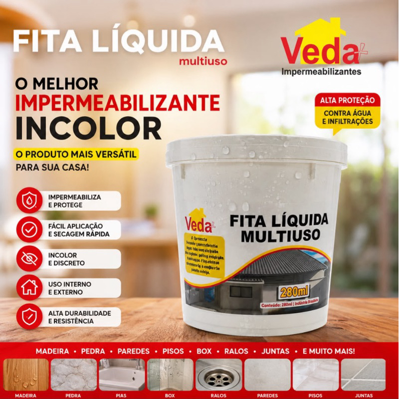 Impermeabilizante  liquido 280 Ml Fita liquida multiuso, Box Pia Ralo Trinca Telha Vaso
