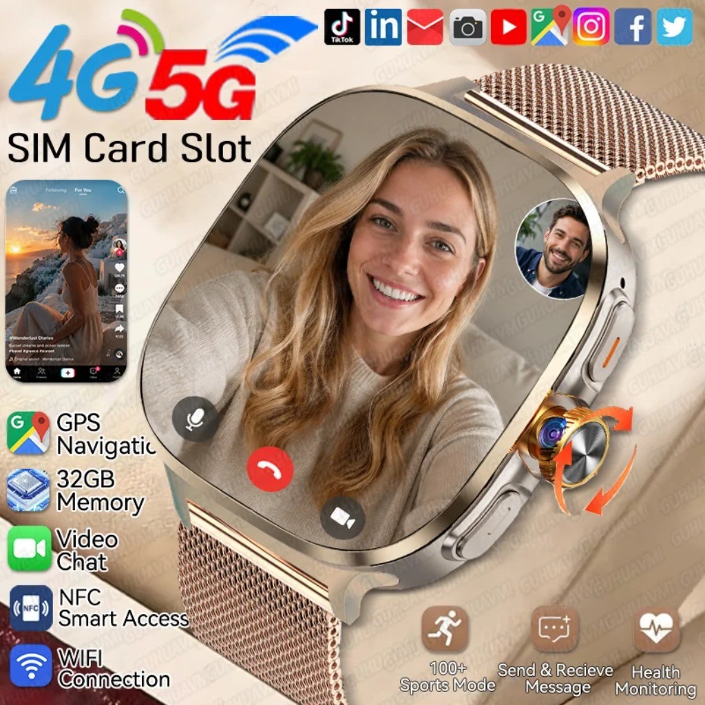 Nova Moda SIM 4G/5G Smartwatch Relógio Inteligente Feminino Navegação GPS Câmera Rotativa Tirar Foto APP Download Vídeo