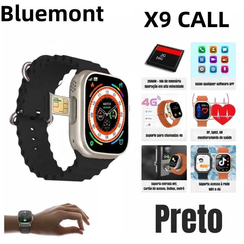 Smartwatch 2025 Original Latest X9 CALL Call 4G WIFI e slot para cartão SIM com GPS e NFC