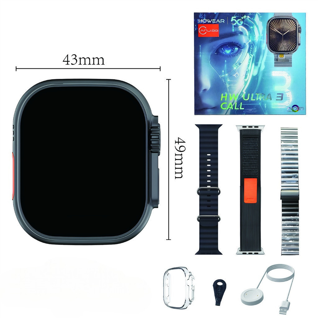 Smartwatch HW Ultra 3 – AMOLED, 5G, 4G SIM, Chamadas, Esportivo, Monitoramento Saúde + Pulseiras
