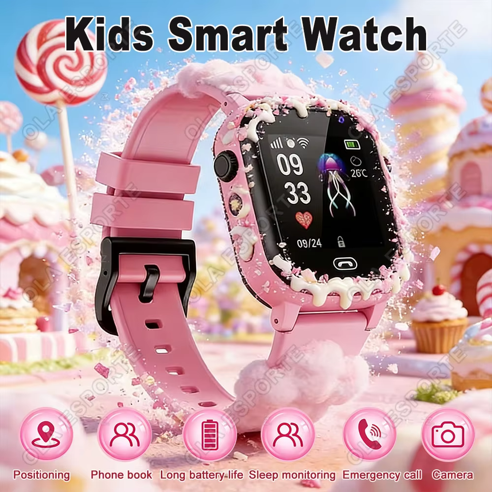 Relógio inteligente infantil com vídeo, chamada com cartão SIM, smartwatch com GPS à prova d'água e SOS para meninos e