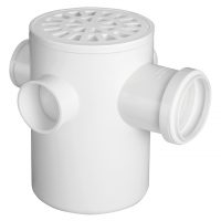 Caixa Ralo Sifonada 100x150x50 com Grelha Redonda e Quadrada PVC Branco com 3 Entradas - KRONA