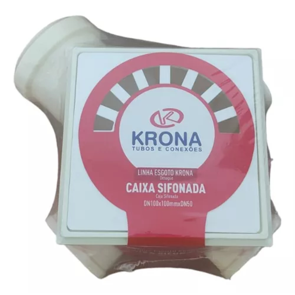 CAIXA SIFONADA QUADRADA COM 3 ENTRADAS BRANCA  100x100x50mm - KRONA