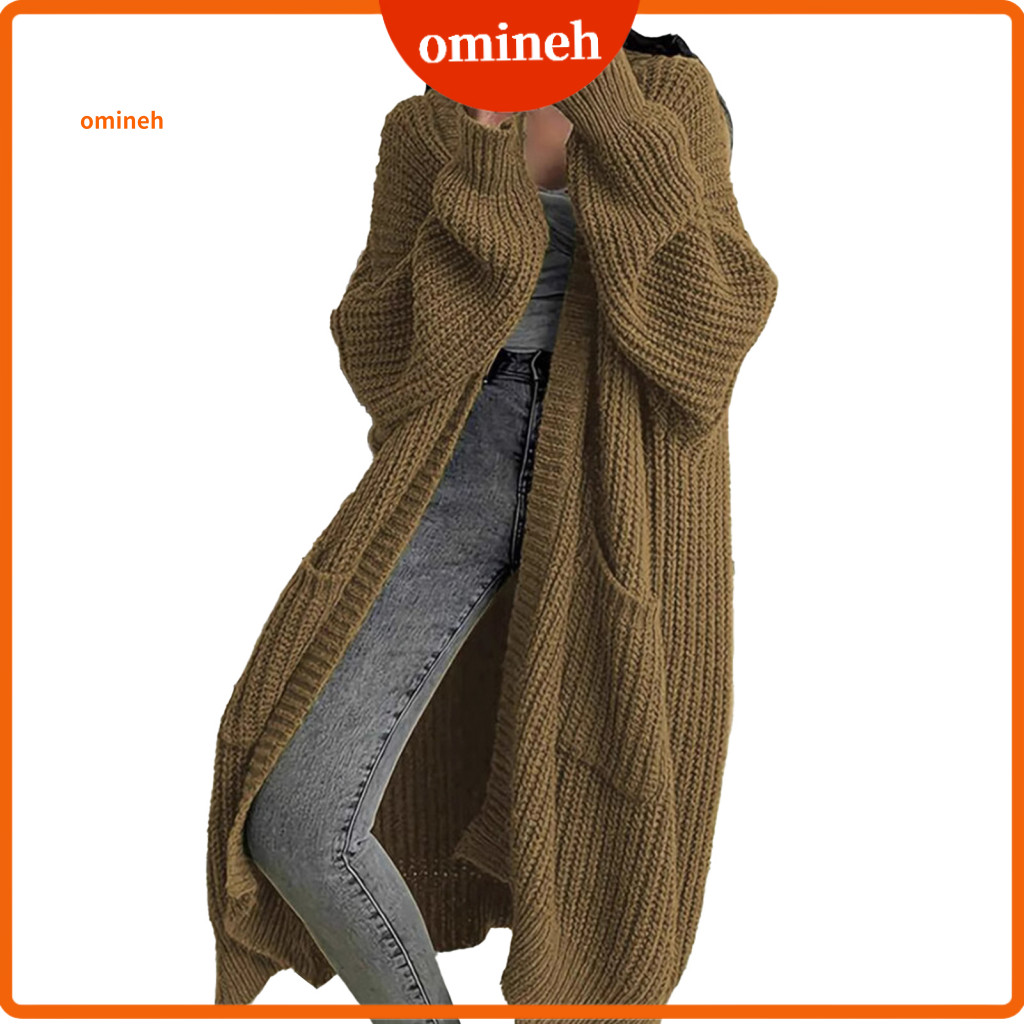 Maxi Style Sweater Coat for Women Versatile Long Women’s Cardigan with Pockets Open Front Mid-length Knitted Jacket Wa