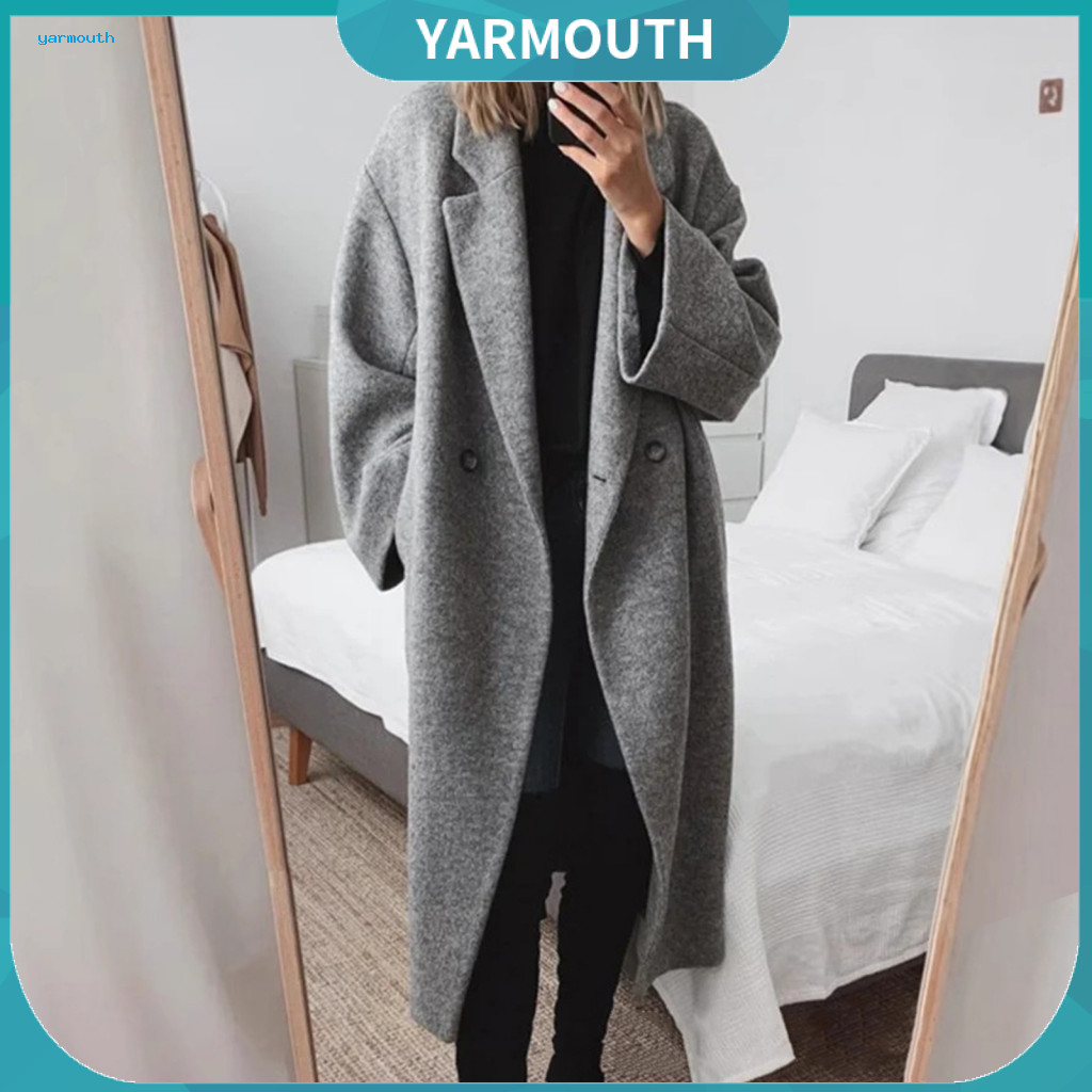 Women Cardigan Coat Lightweight Jacket Women’s Woolen Mid-length Double Button Windbreaker Turn-down Collar Thermal fo