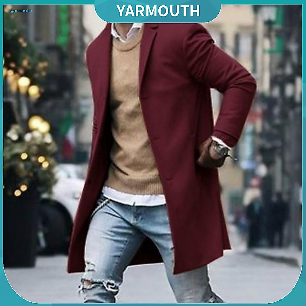 Wrinkle-resistant Men Jacket Windbreaker Men's Mid-length Single-breasted Lapel Coat with Pockets Warm Long Sleeve Outer