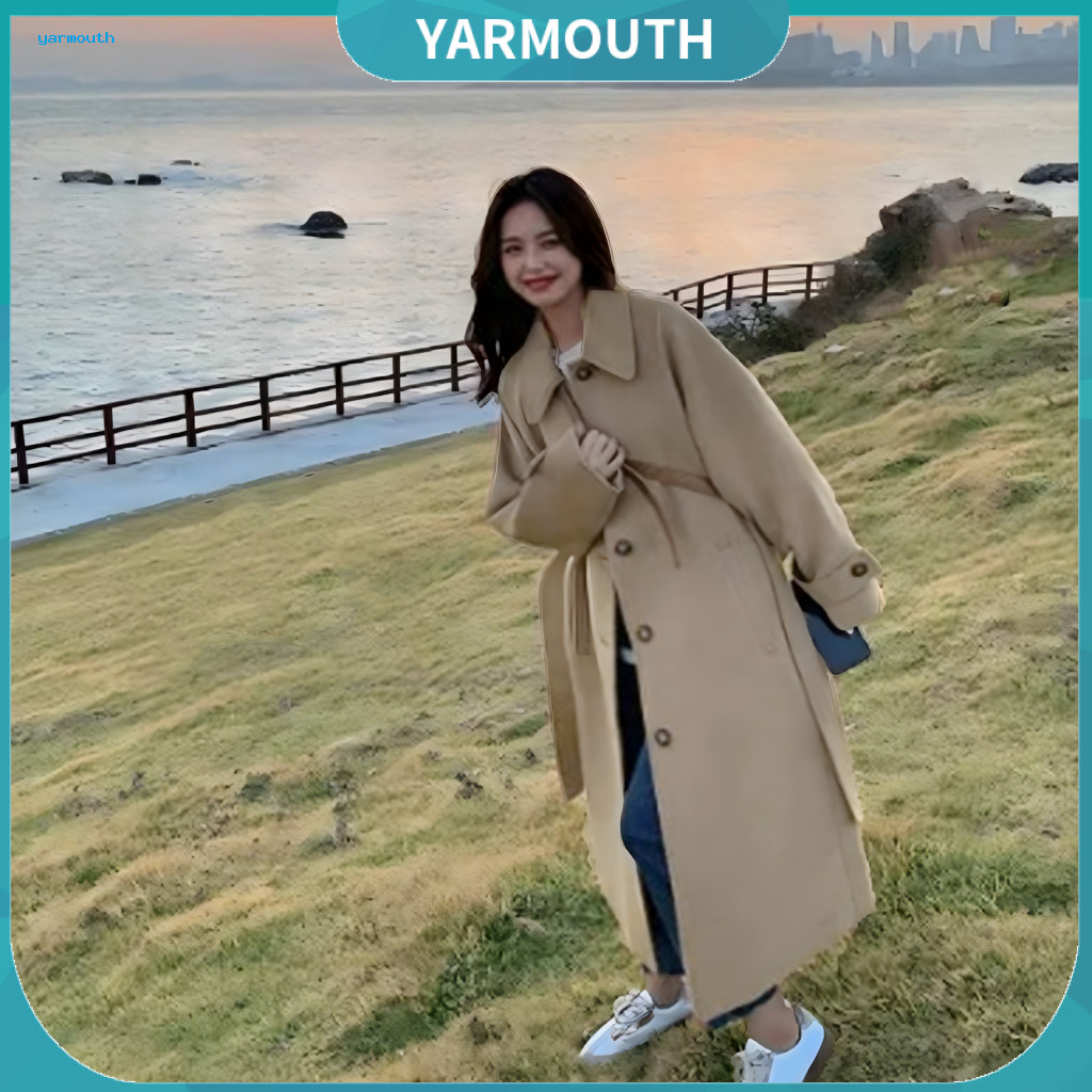 Women Jacket Winter Long Coat Women’s Fall Thick with Belt Loose Mid-length Korean Style Overcoat Single-breasted Turn