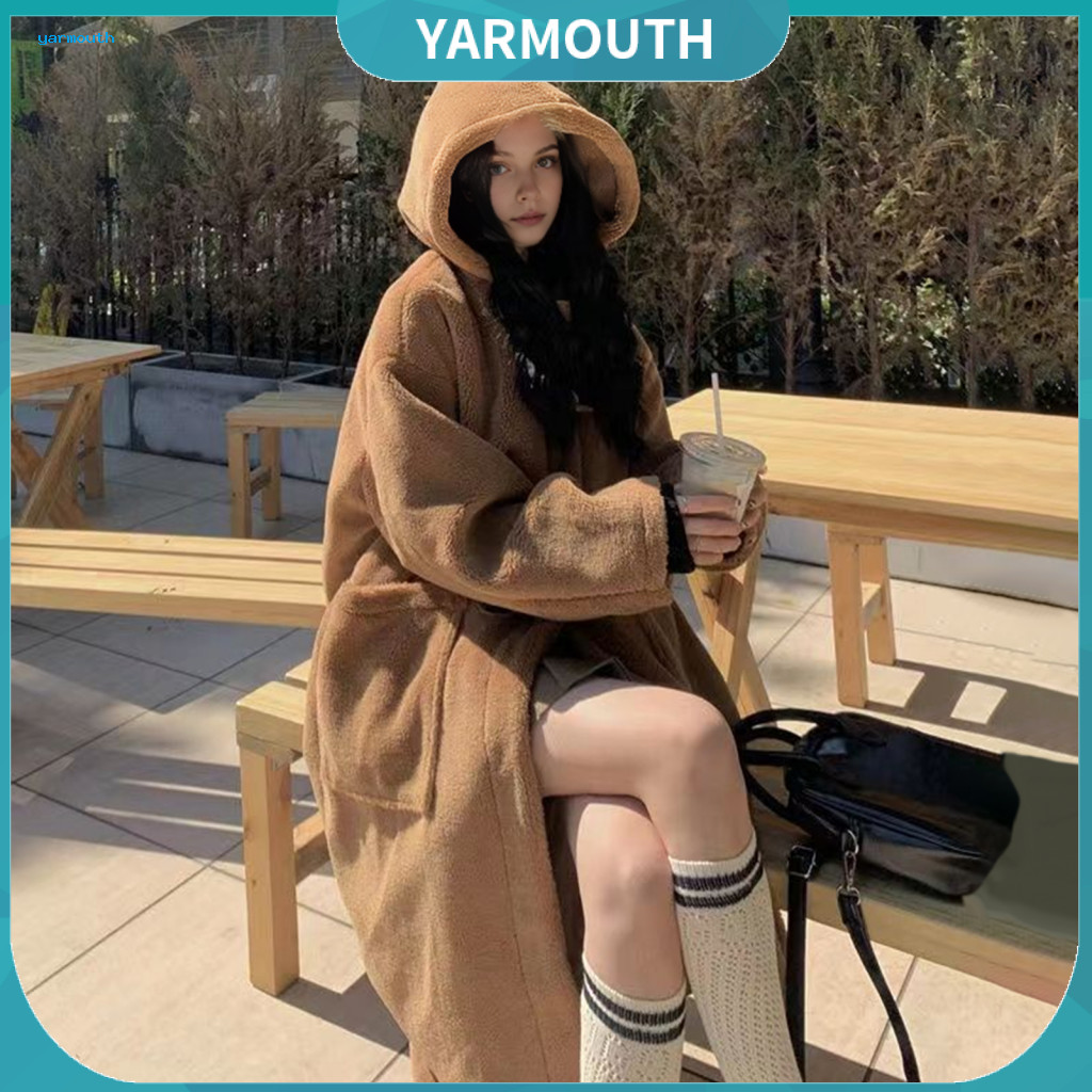 Horn Button Coat Women Hooded Jacket Women’s Winter with Hood Thick Fleece Lining Closure Mid-length Cold-proof for Ou