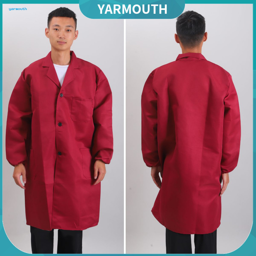 Stain-resistant Work Coat Jacket Unisex for Men Women Long Sleeve Mid-length with Lapel Elastic Cuffs Single Breasted So