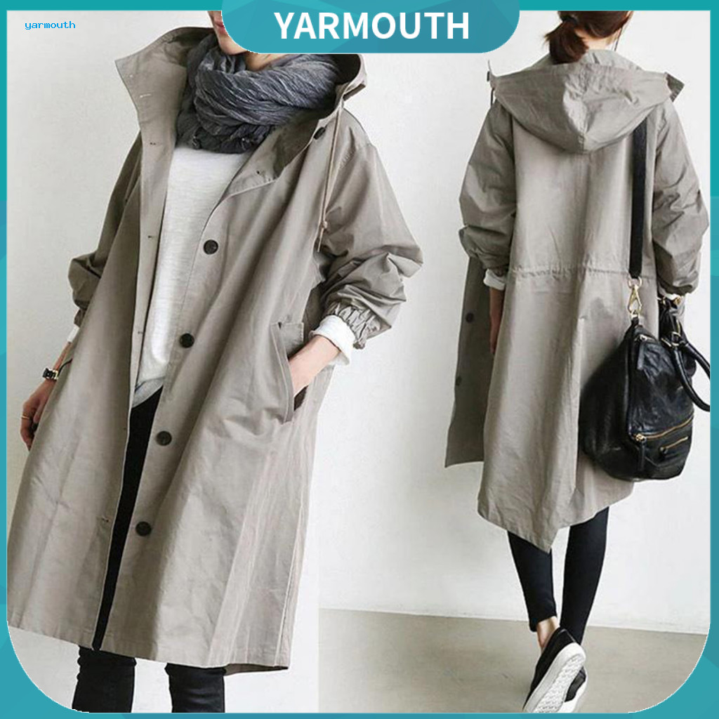 Women's mid-length jacket hooded solid color long sleeves Suitable for different body types