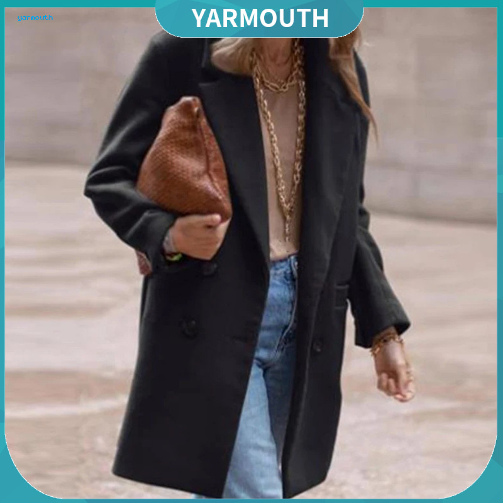 Mid-length Cardigan Jacket Double-breasted Coat Women’s Winter Woolen Overcoat with Turn-down Collar and Buttons Plus