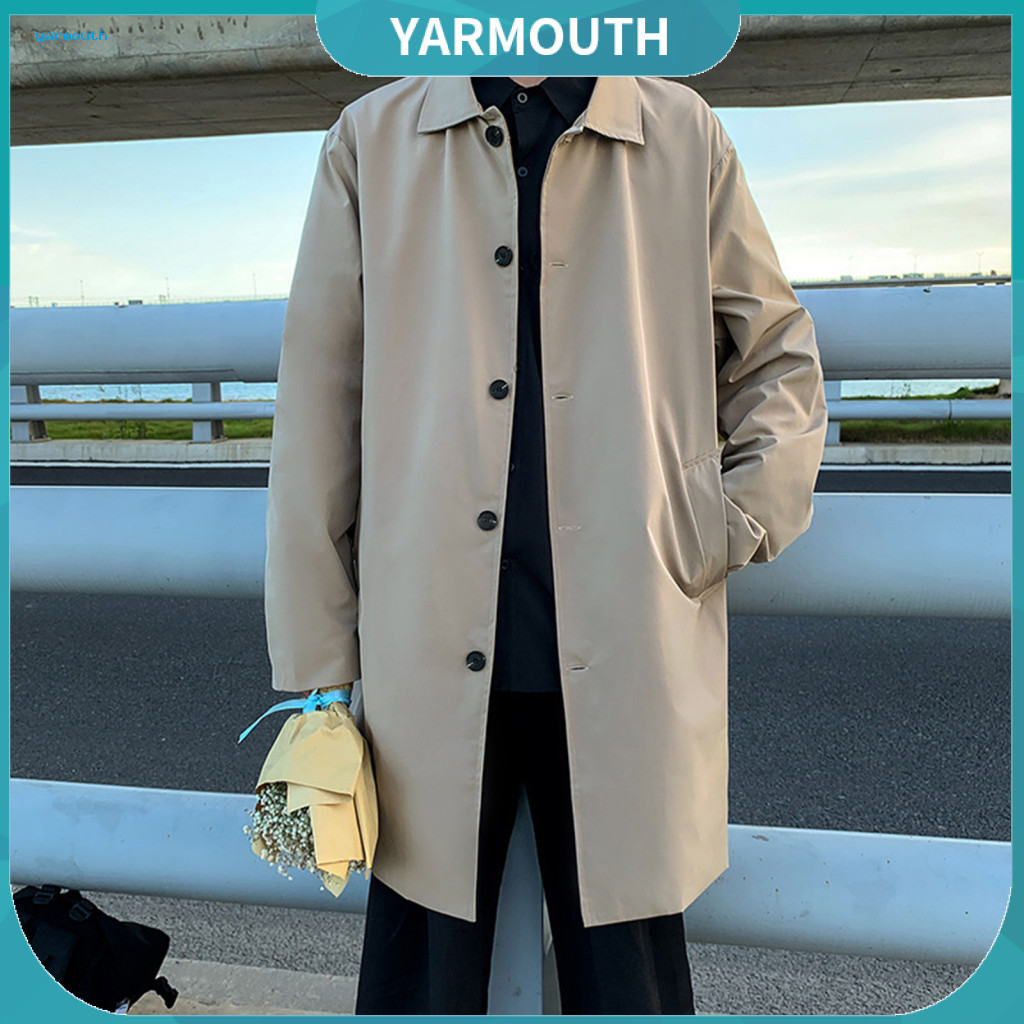 Men Windbreaker Jacket Double Breasted Trench Coat Men's Casual Mid-length with Lapel Collar Long Sleeves Pockets for Ev