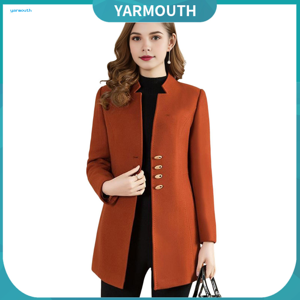 Women Mid-length Coat Single-breasted Women’s Winter Slim Fit Stand Collar Thick Outerwear Formal Business Jacket Soli