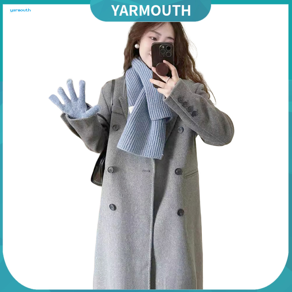 Long Coat Women Woolen Women’s Double-breasted Mid-length Turn-down Collar Solid Color Warm Jacket for Spring Fall Win
