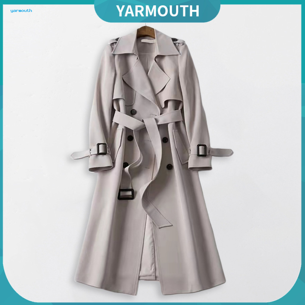 Warm Mid-length Coat Women Women’s Fall Winter Trench Double-breasted Overcoat with Belt Turn-down Collar Loose Fit Th