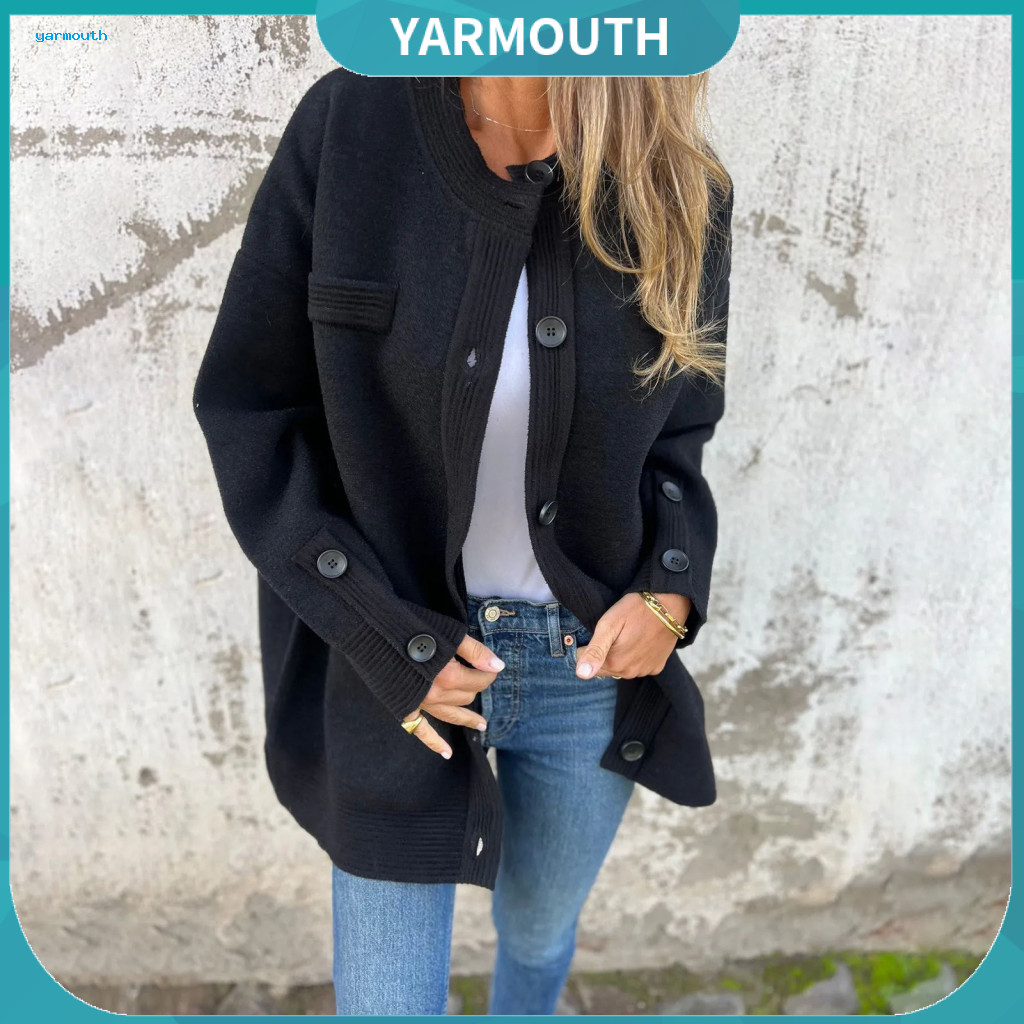 Women Loose-fitting Jacket Solid Color Winter Thick Mid-length Single-breasted Plus Size Outerwear Long Sleeve Cardigan