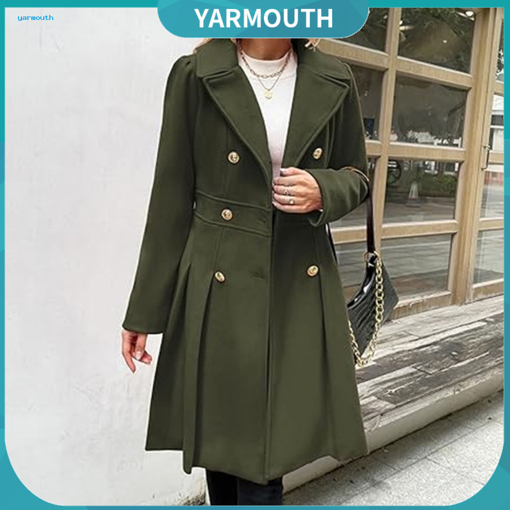 Women Coat Winter Jacket Women’s Woolen Double-breasted Mid-length with Turn-down Collar – Warm Thermal for Spring F