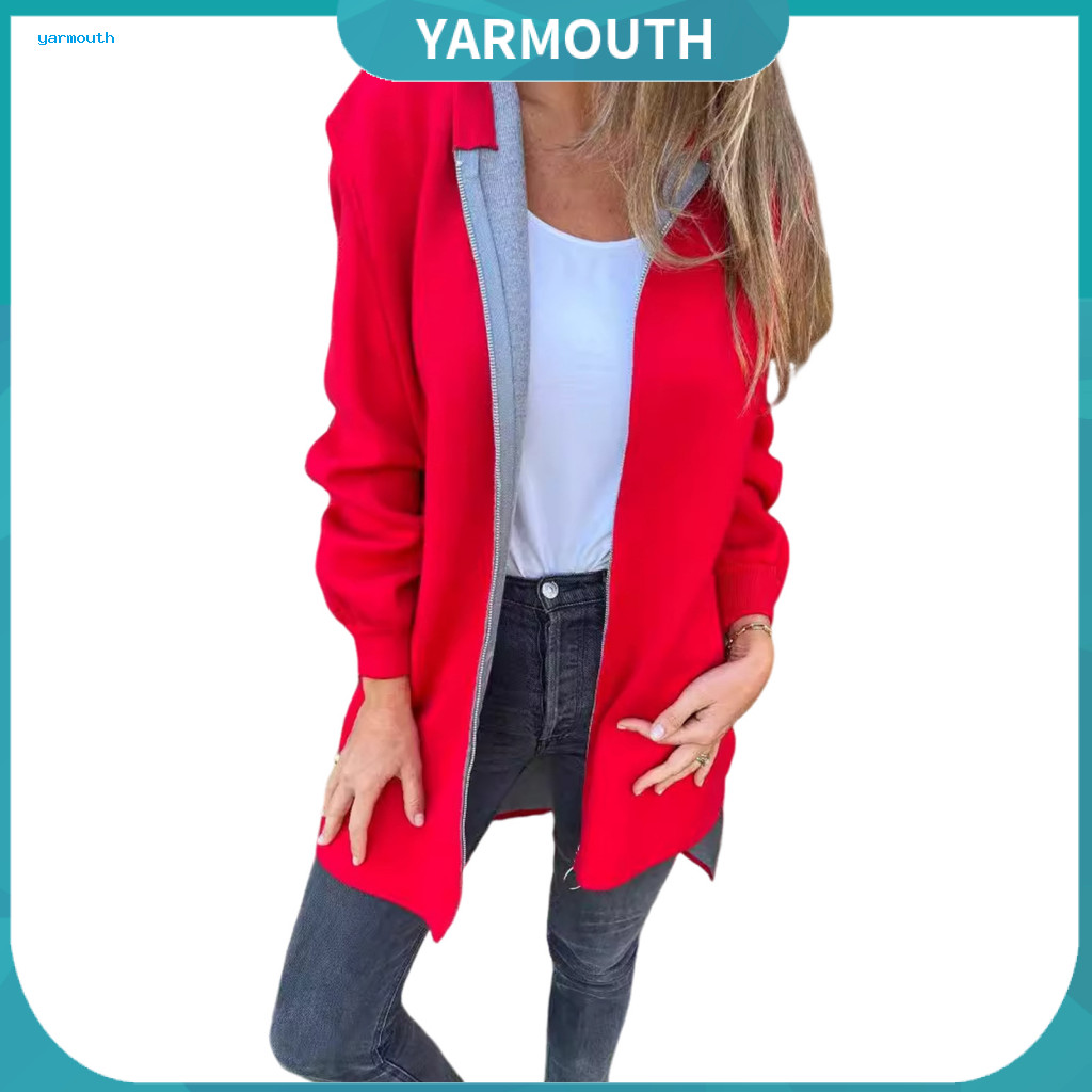 Women Solid Color Jacket Outerwear Lady Winter Coat Hooded Thick Warm Woolen Overcoat Mid-length Zip-up with Elastic Cuf