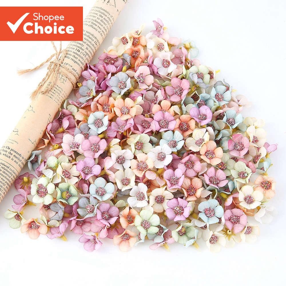 50Pcs 2cm Daisy Artificial Flower Cabeça de Flor Multicolor Coroa DIY Decoração de Bolo e Quarto