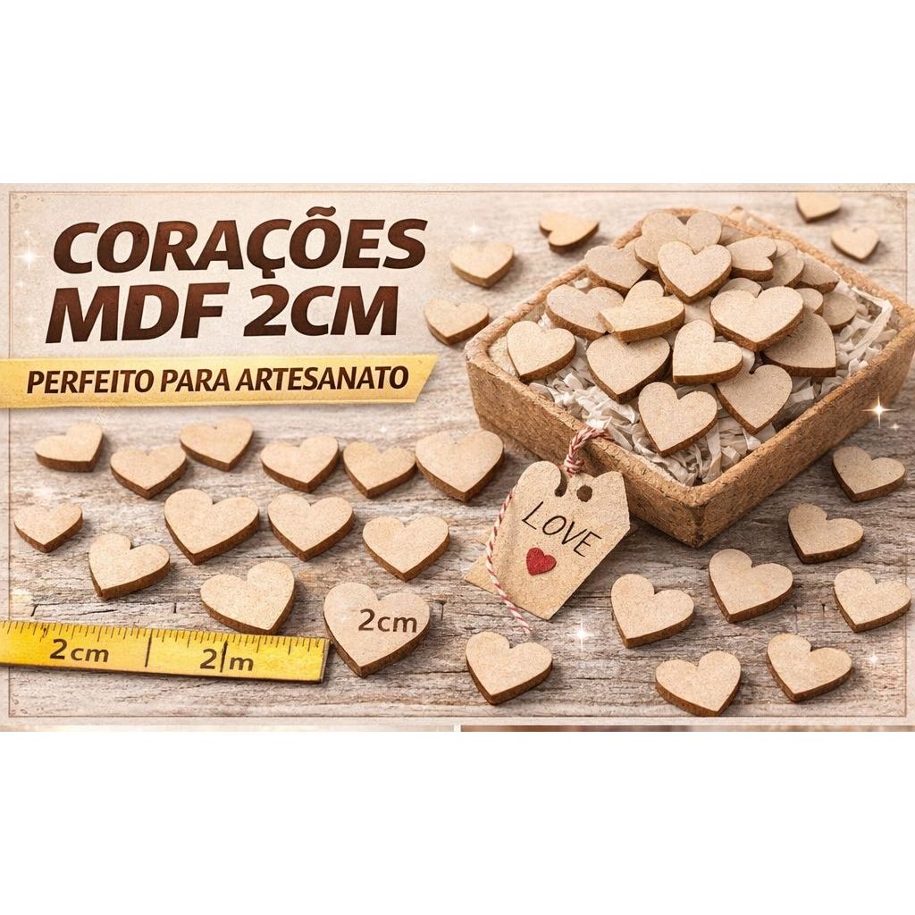 Corações de MDF 2cm | Aplique para Artesanato, Lembrancinhas, Decoração e DIY