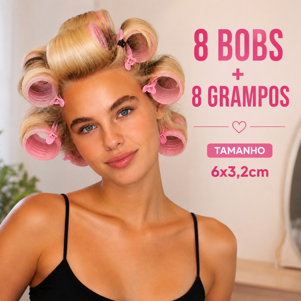 Kit 8 Bobs Cabelo Velcro Modeladores +8 Prendedores, DIY Styling Tools tamanho Medios 6.2*3.2cm