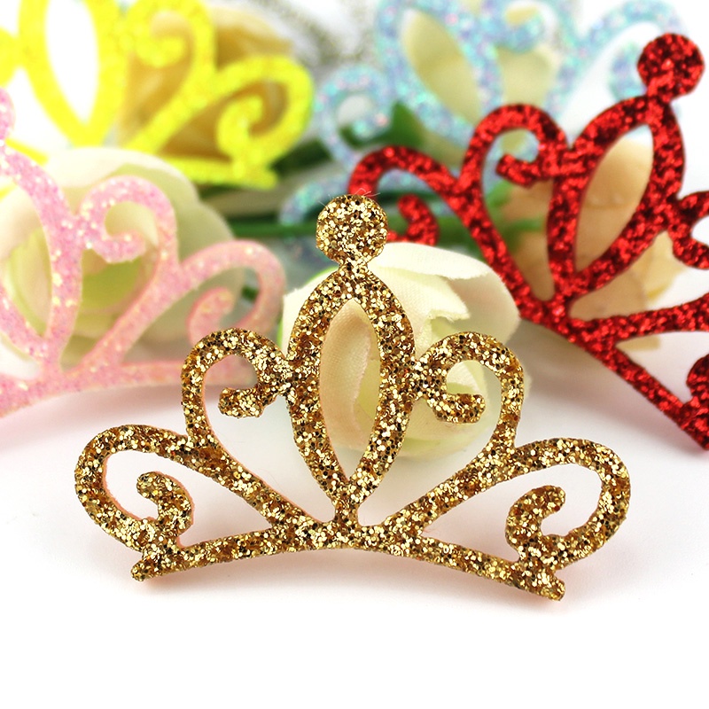 35 Pçs 4.8 * 5.2cm Brilhante Ouro Em Pó Coroa Apliques De Feltro Para DIY Headwear Hairpin Artesanato Decoração Ornament