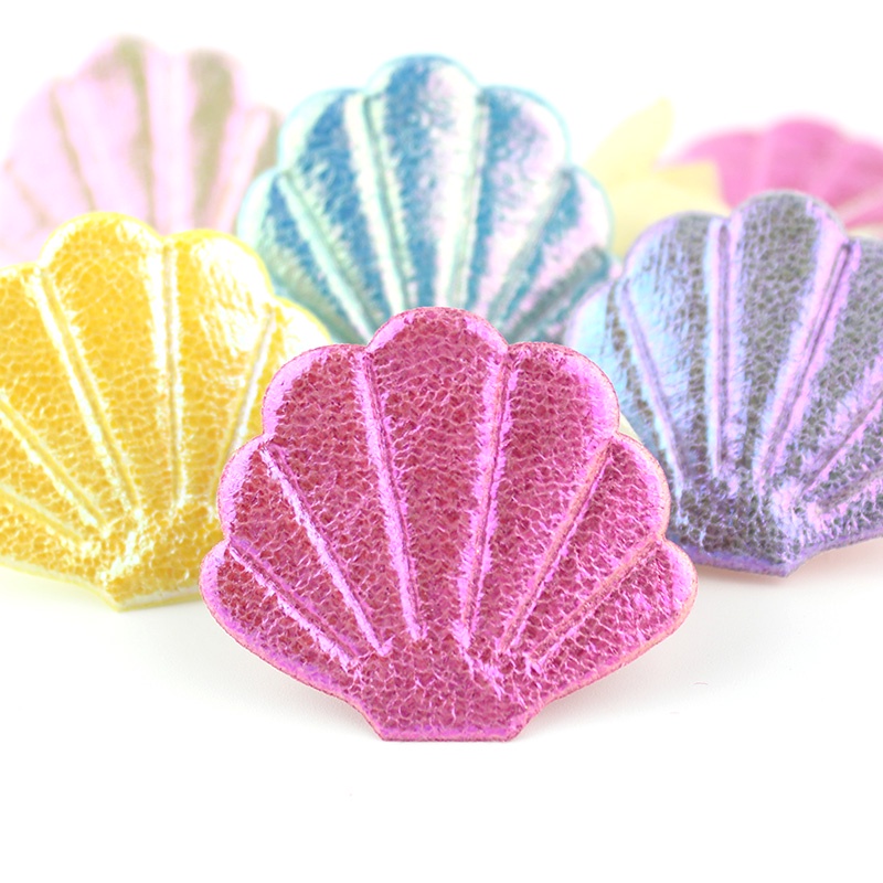 50 Pçs 3.8 * 4.2cm Couro Do Plutônio Forma De Concha Apliques Para DIY Headwear Hairpin Artesanato Festival De Aniversár