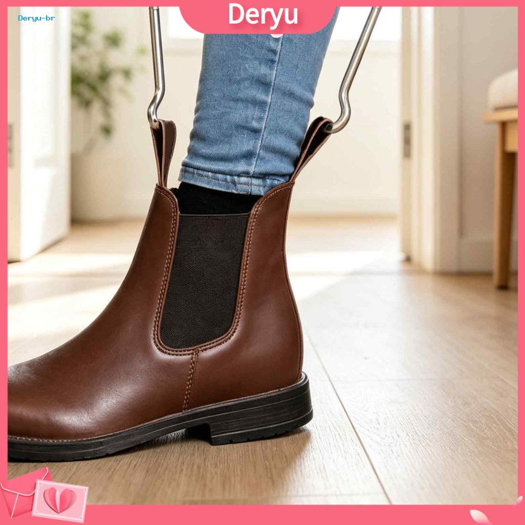 Boot Hook for Riding Boots Long Handle Helper Durable Metal Horse-shaped Shoe Horn with Wooden T-handle – Portable Eas