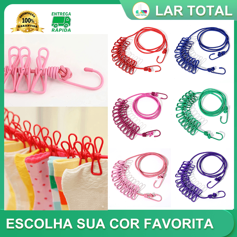 Adjustable Elastic Travel Clothesline 12 Clips Retractable Clothes Line for Indoor Outdoor Camping