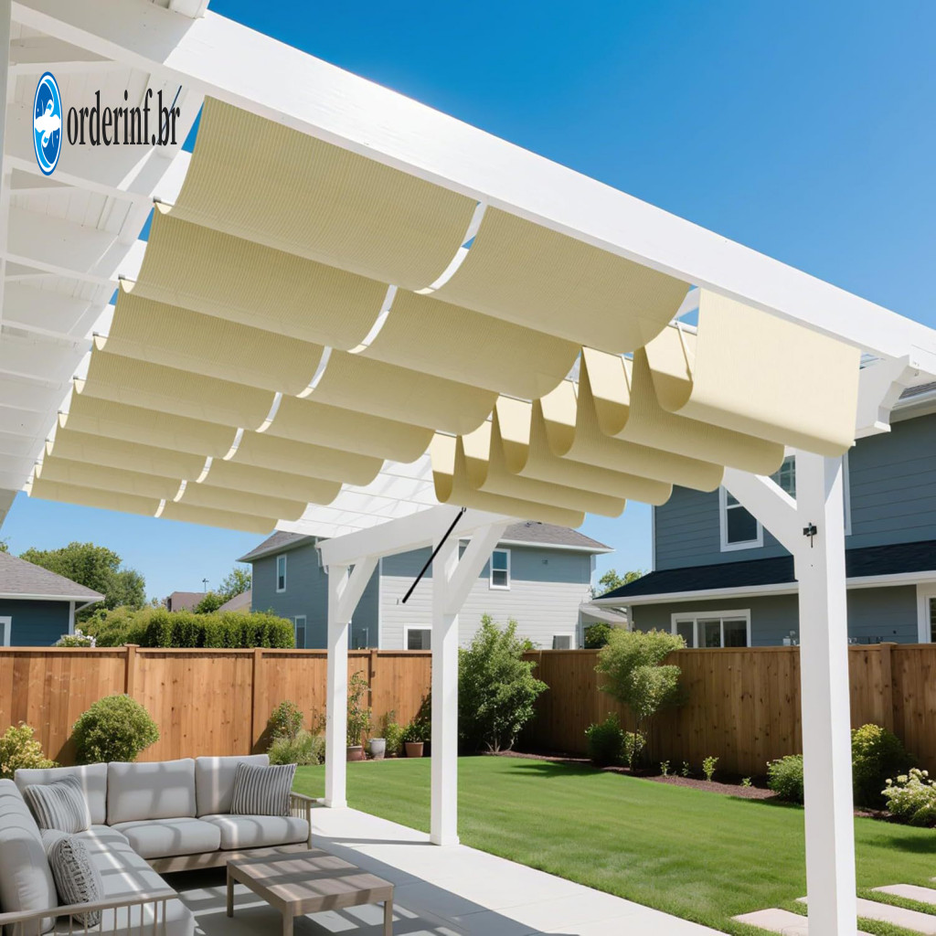 High-density Awning Retractable Shade Sail Sun with Eyelets Rope – Adjustable Waterproof Outdoor Canopy for Garden Pat