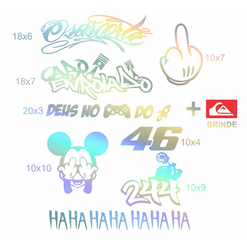Adesivos holografico para motos carros e bicicletas - haha, rato , 46, 244, Deus no controle, dedo, osascorte e etc