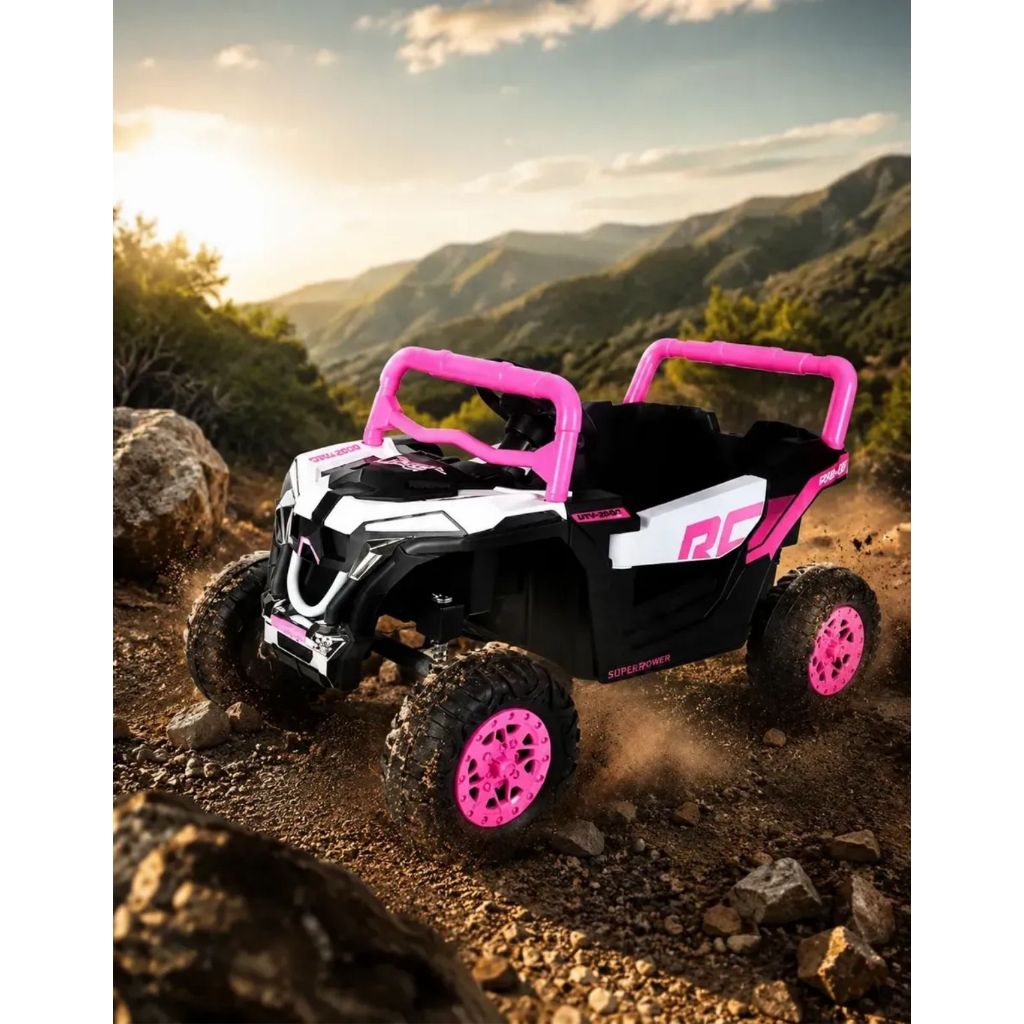 Carro Eletrico UTV 12V Rosa Controle 2 em 1 USB Bivolt LED