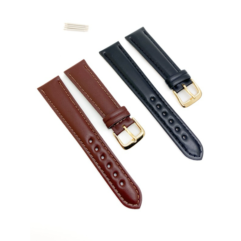 kit Pulseiras para Relógio Couro Preta/Marrom 18mm Linha Luxo Fivela Dourada +Pinos