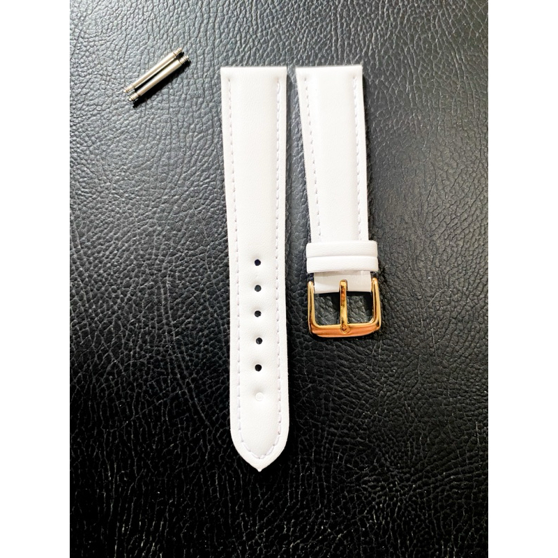 Pulseira para Relógio Couro Branco Compativel 18mm Fivela Dourada+Pinos