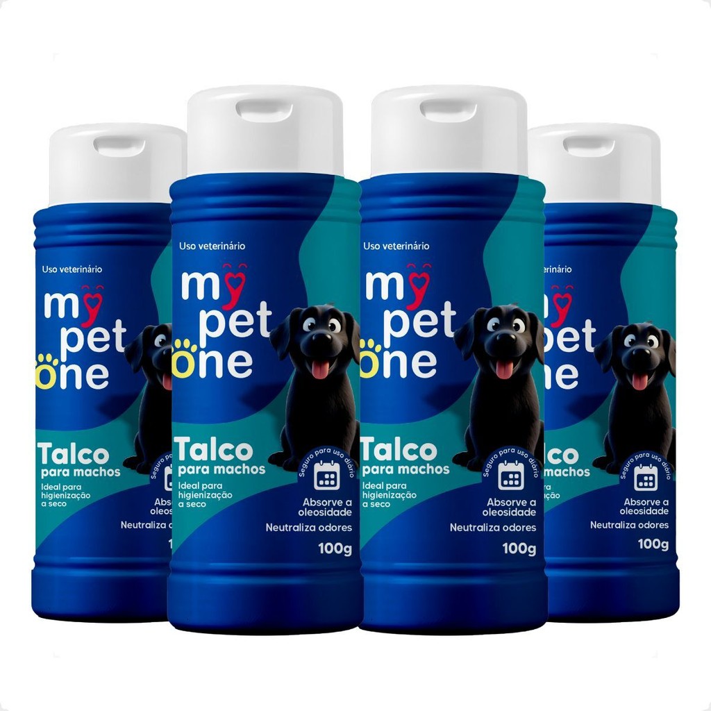 Kit 4 Talco Higienico Perfumado 100G Para Cães Macho Mypetone