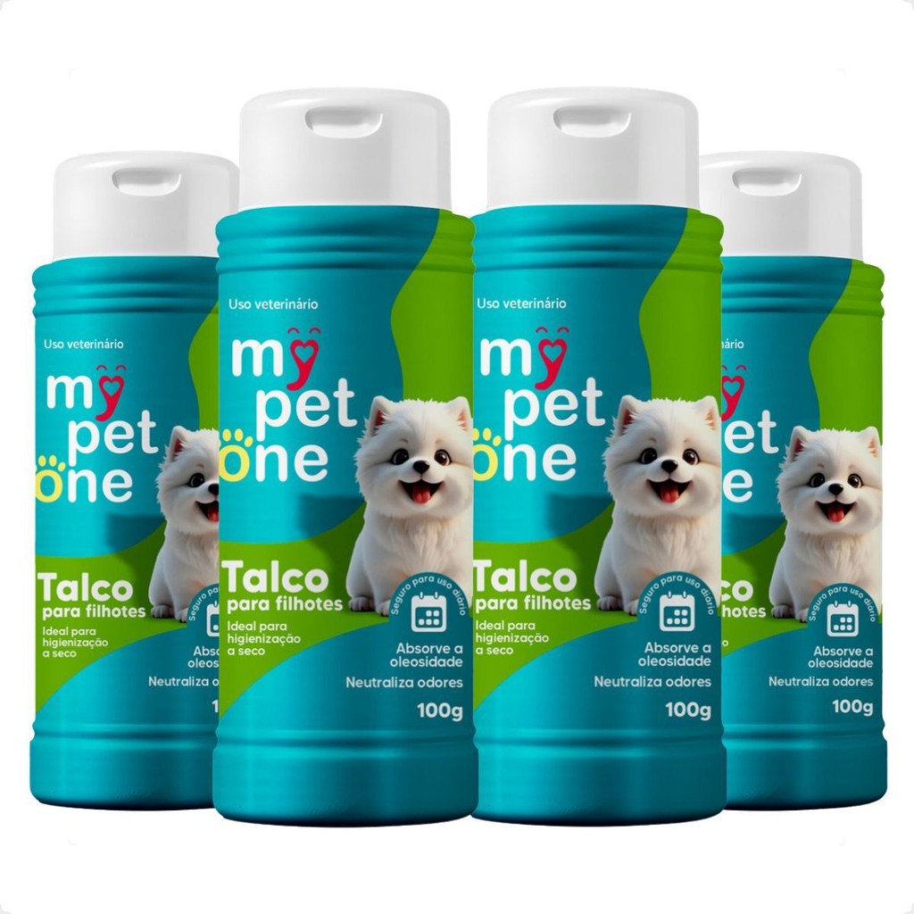 Kit 4 Talco Higiênico Perfumado Para Cães Filhotes Mypetone - 100g