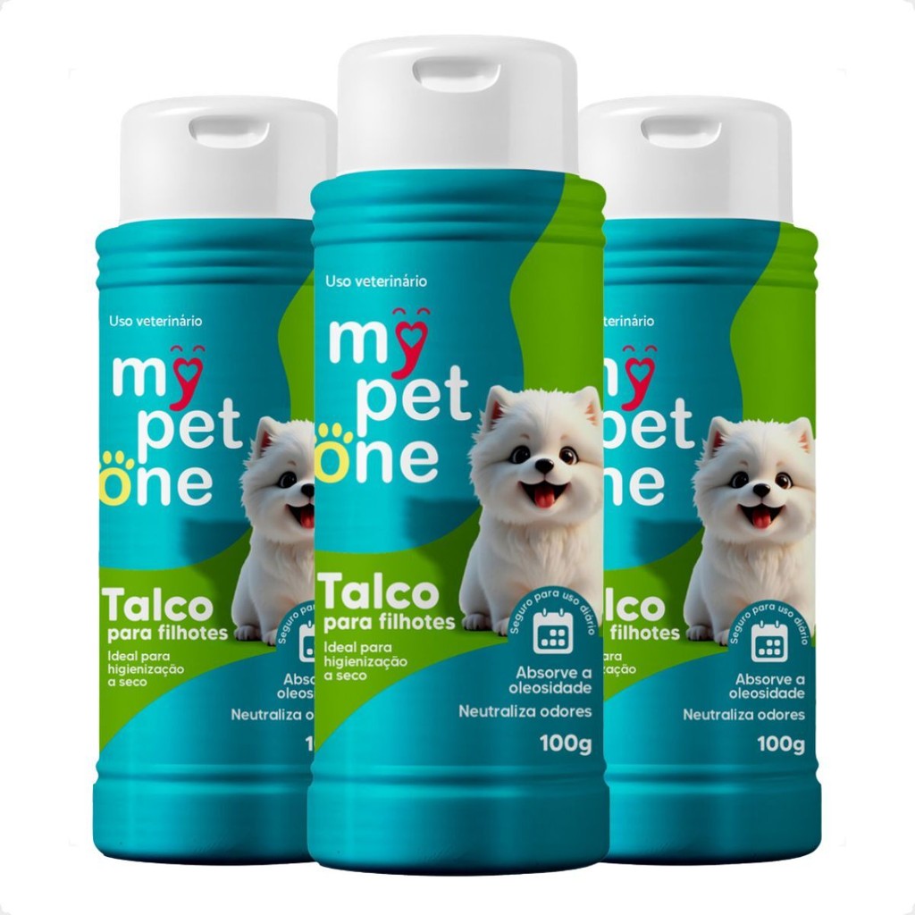 Kit 3 Talco Higiênico Perfumado Para Cães Filhotes Mypetone - 100g