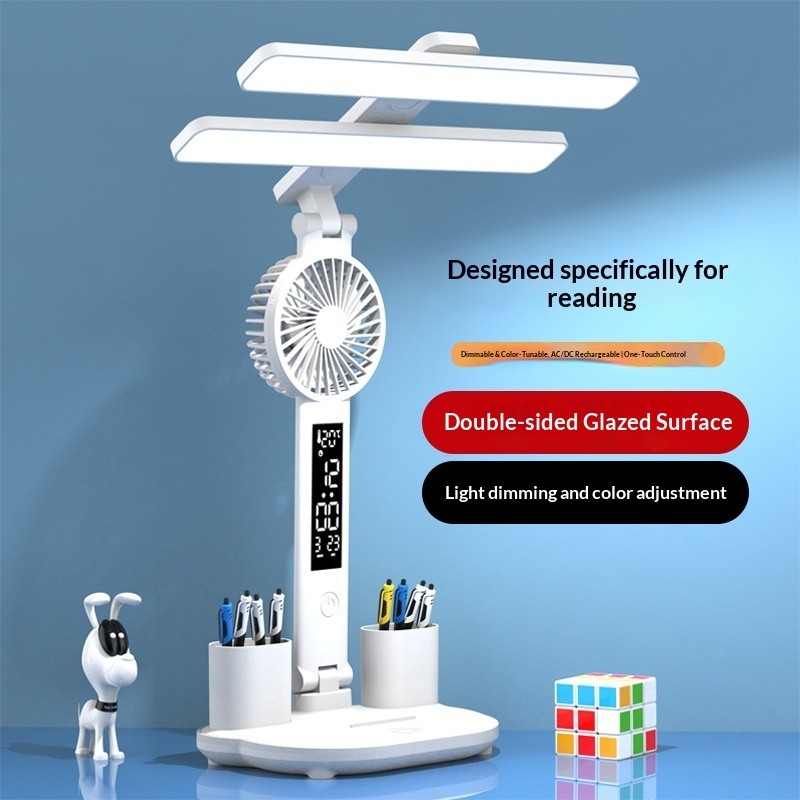 Candeeiro de mesa LED com proteção ocular de grau A chinês com suporte para caneta em ventilador Display Digital Tempo T