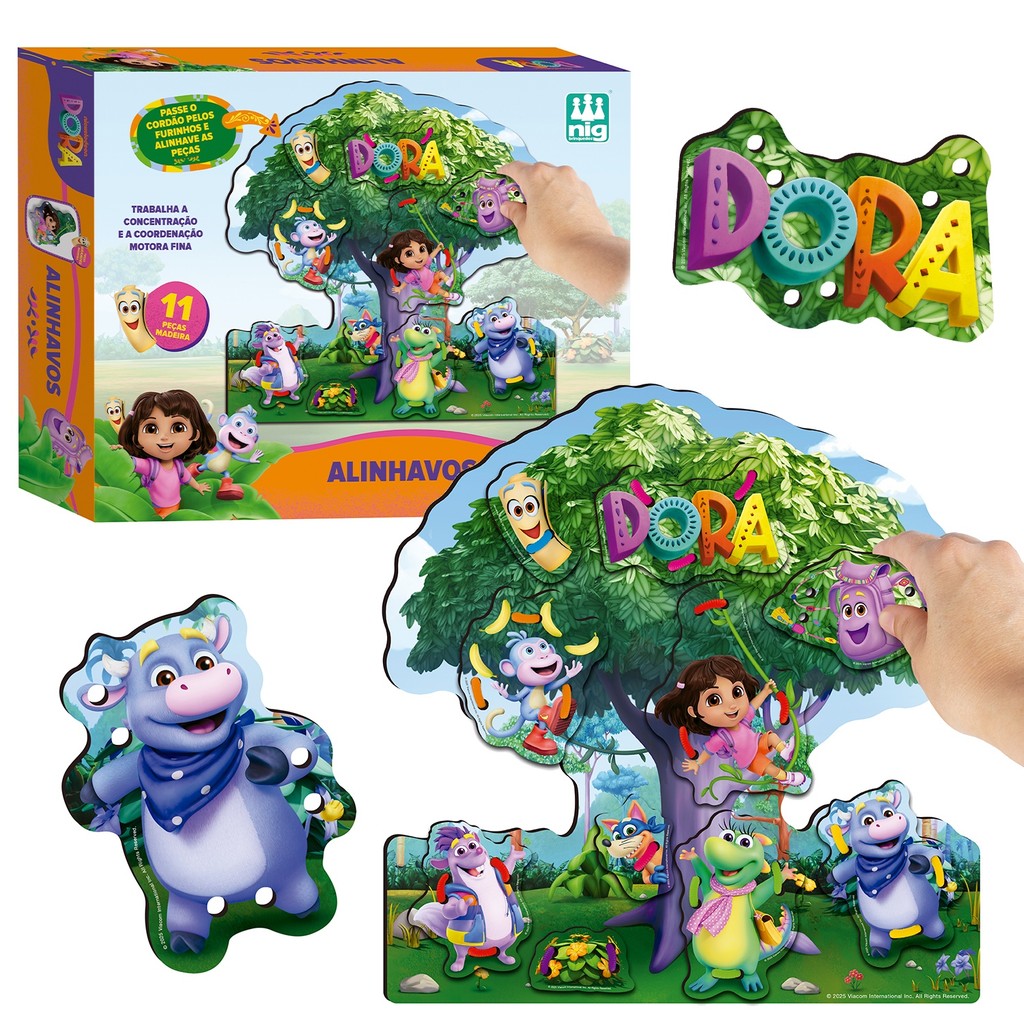 Jogo Educativo Nig Alinhavos Dora Nickelodeon Montessori Com 16 Peças Para Coordenação Motora