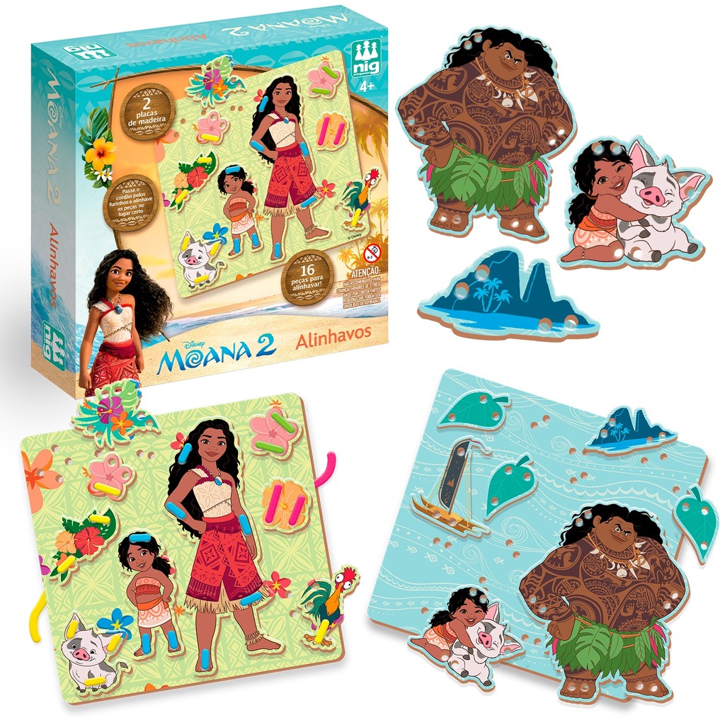 Jogo Moana Disney Brinquedo Educativo Nig Alinhavos Montessori Com 16 Peças Para Coordenação Motora