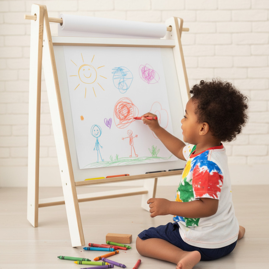 Lousa Cavalete Infantil com Papel Desenhável | MDF | Estilo Montessori