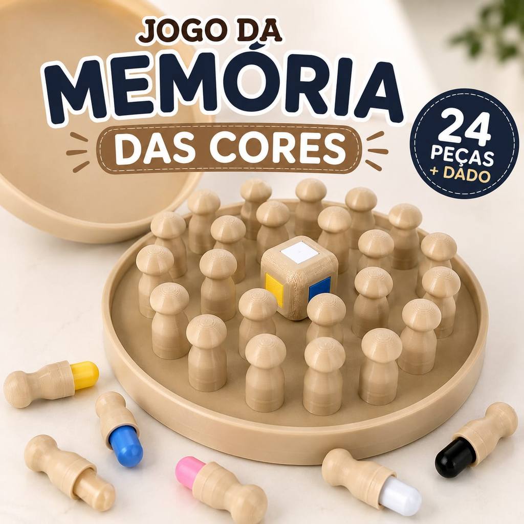 Jogo da Memória das Cores Montessori Infantil Educativo com Dado 24 Peças