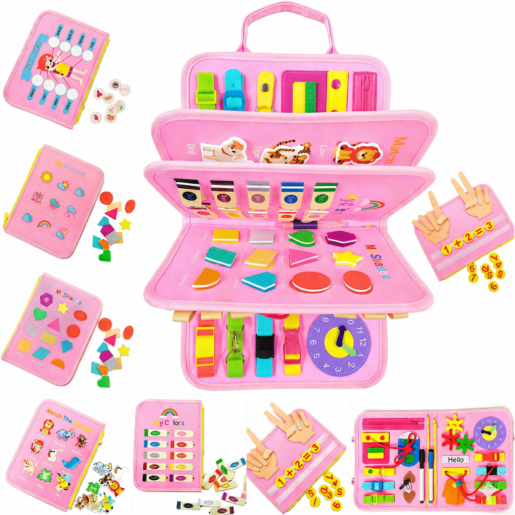 Montessori Sensory Book Livro Educativo Infantil Busy Board Portátil Cores Números Coordenação Motora