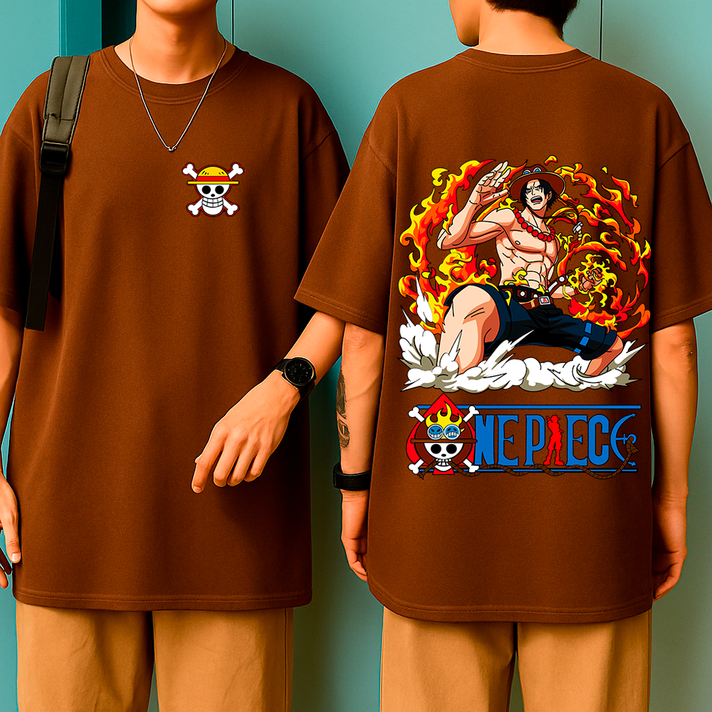 Camiseta Oversized One Pirata – Chamas do Irmão, Estilo Anime, Algodão Premium, Geek Nerd Otaku Streetwear
