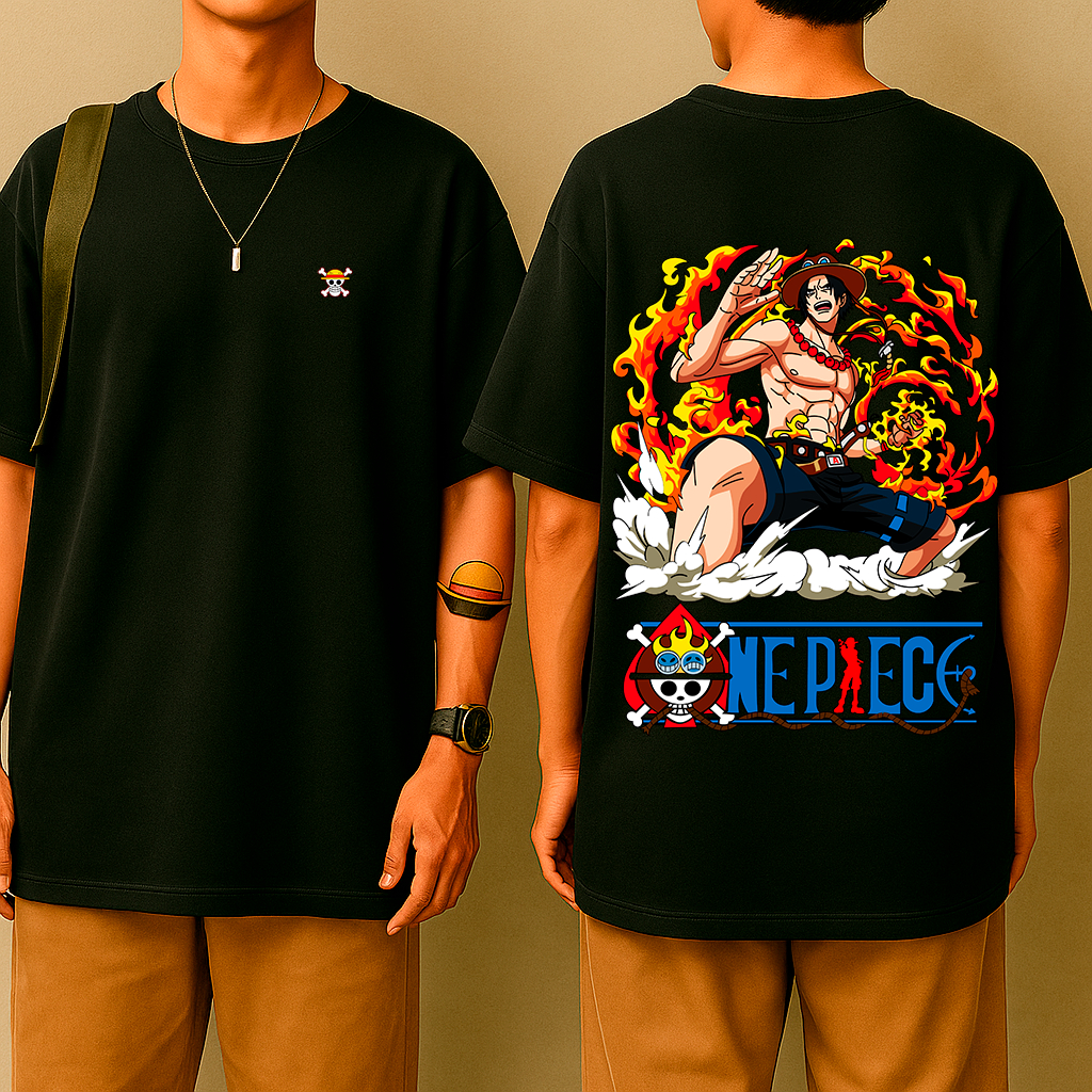 Camiseta Oversized One Pirata – Chamas do Irmão, Estilo Anime, Algodão Premium, Geek Nerd Otaku Streetwear