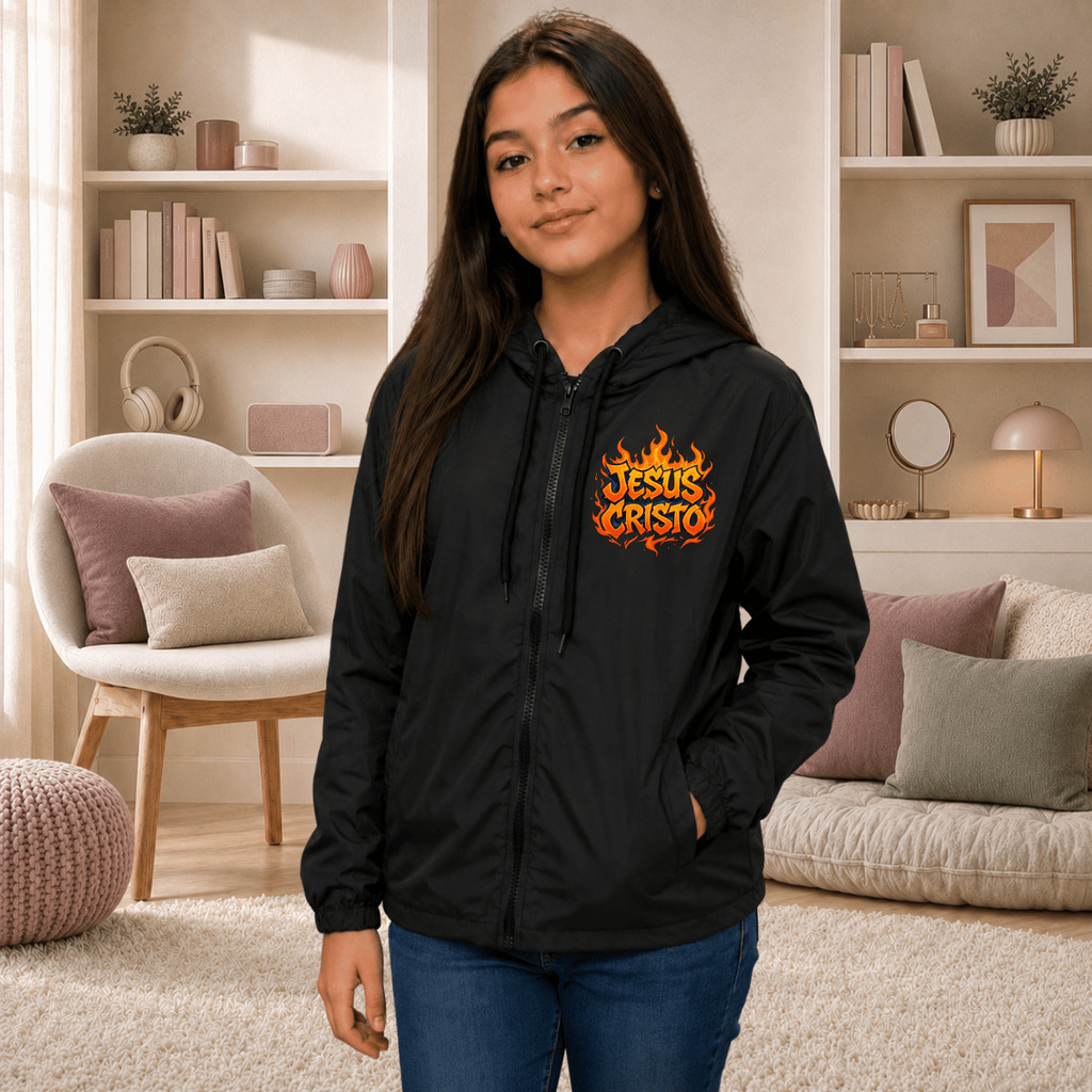 Jaqueta Corta Vento Infantil Jesus Cristo Chamas Minino Bruto Blusa Leve e Confortável Para Menino e Menina