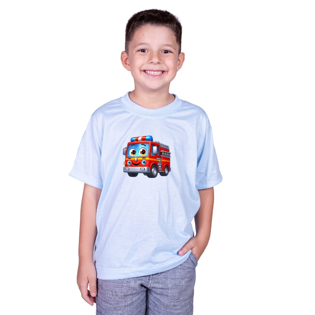 CAMISETA ROUPA INFANTIL CARRO DE BOMBEIRO PROFISSÃO FOGO CHAMAS