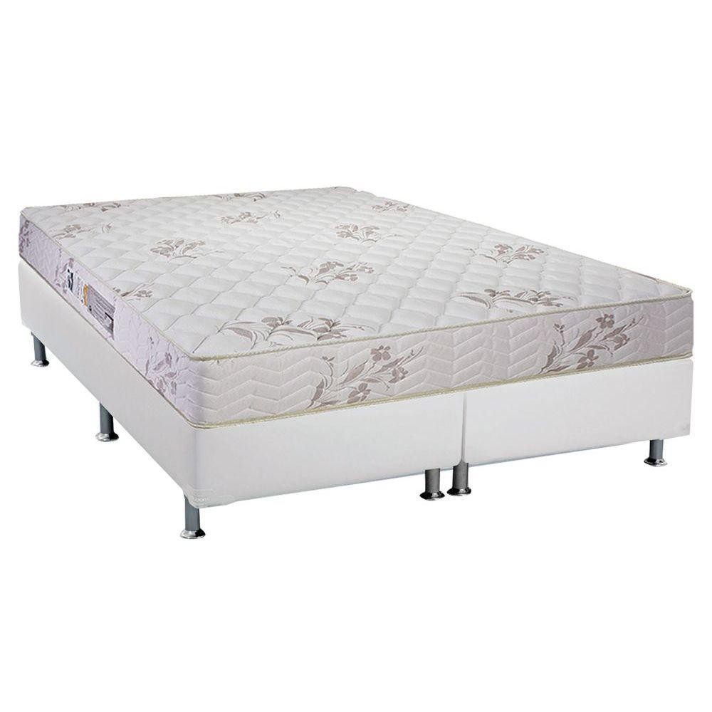 Conjunto Box Queen: Colchão Espuma Luckspuma D45 Gran Luck Floral Pró Saúde + Base CRC Courano White(158x198)
