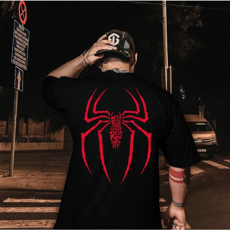 Camiseta Oversized Aranha Spider Vermelha Unissex Streetwear Estampa Moda Geek